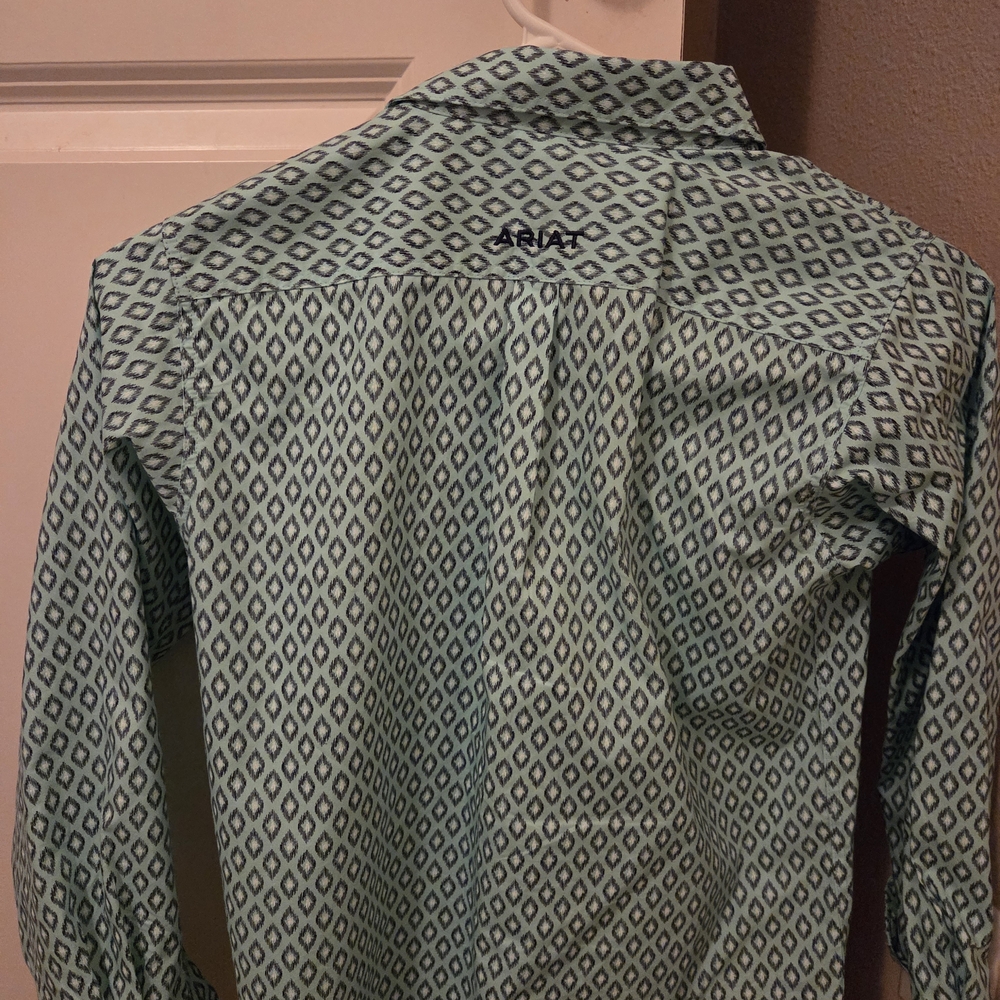 Ariat Boys Teal Geometric Button Down Shirt